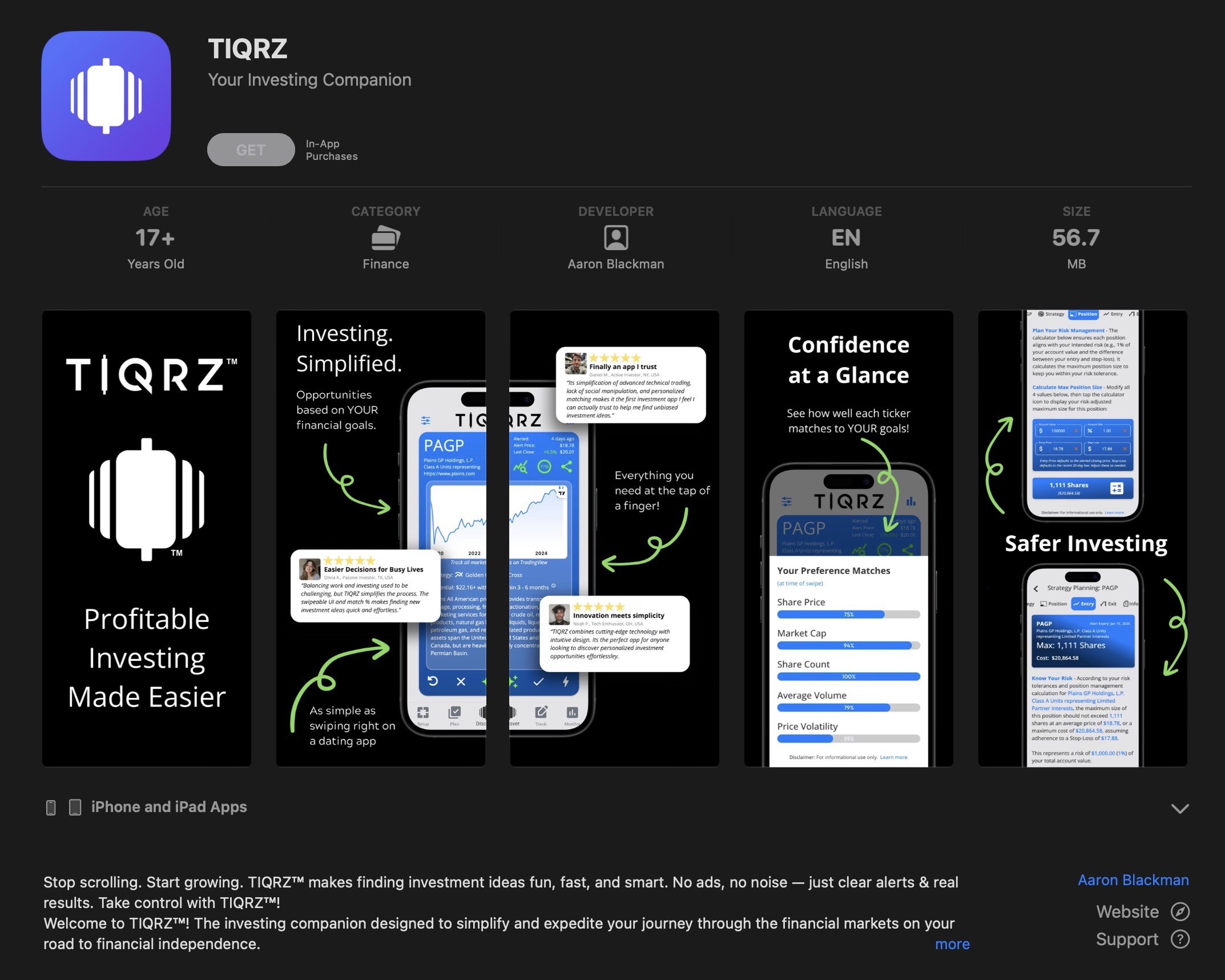 TIQRZ AI-driven investment app built by Blackman Solutions